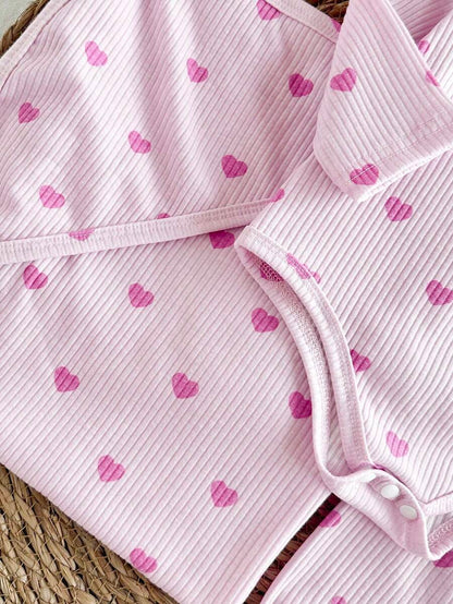 4pcs Baby Girl Pink Heart Romper & Blanket Set