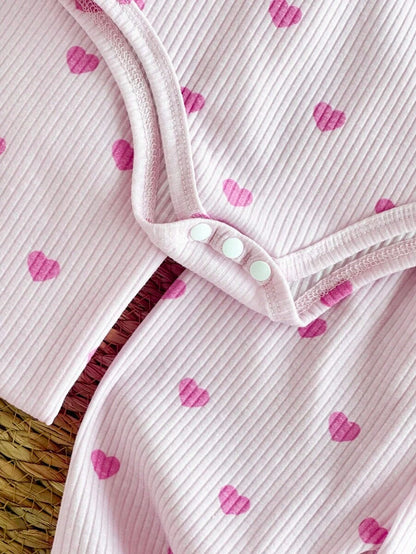 4pcs Baby Girl Pink Heart Romper & Blanket Set