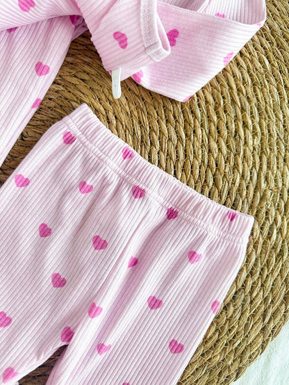 4pcs Baby Girl Pink Heart Romper & Blanket Set