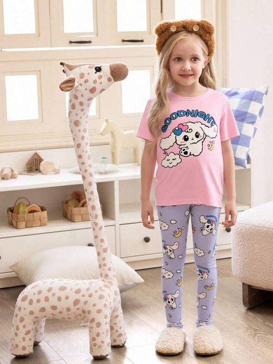 Girls Bunny Print Pajama Set – Short Sleeve & Leggings